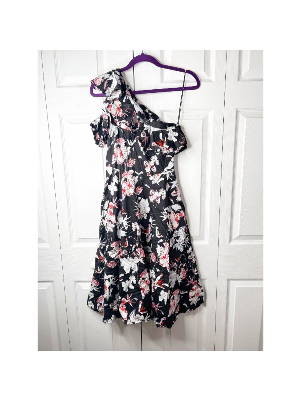 Jason Wu Collection Black Floral Print One Sleeve Day Dress Women's Size 4